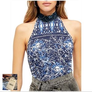 FREE PEOPLE Navy Madagascar Halter Top